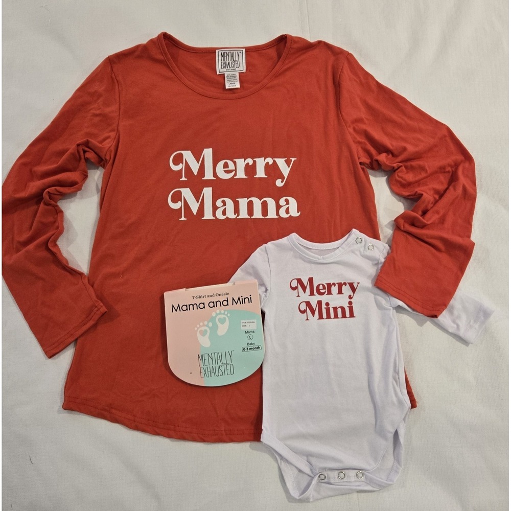 Mentally Exhausted Mom And Baby Christmas  T-shirt And 1 Piece Women's‎  Large